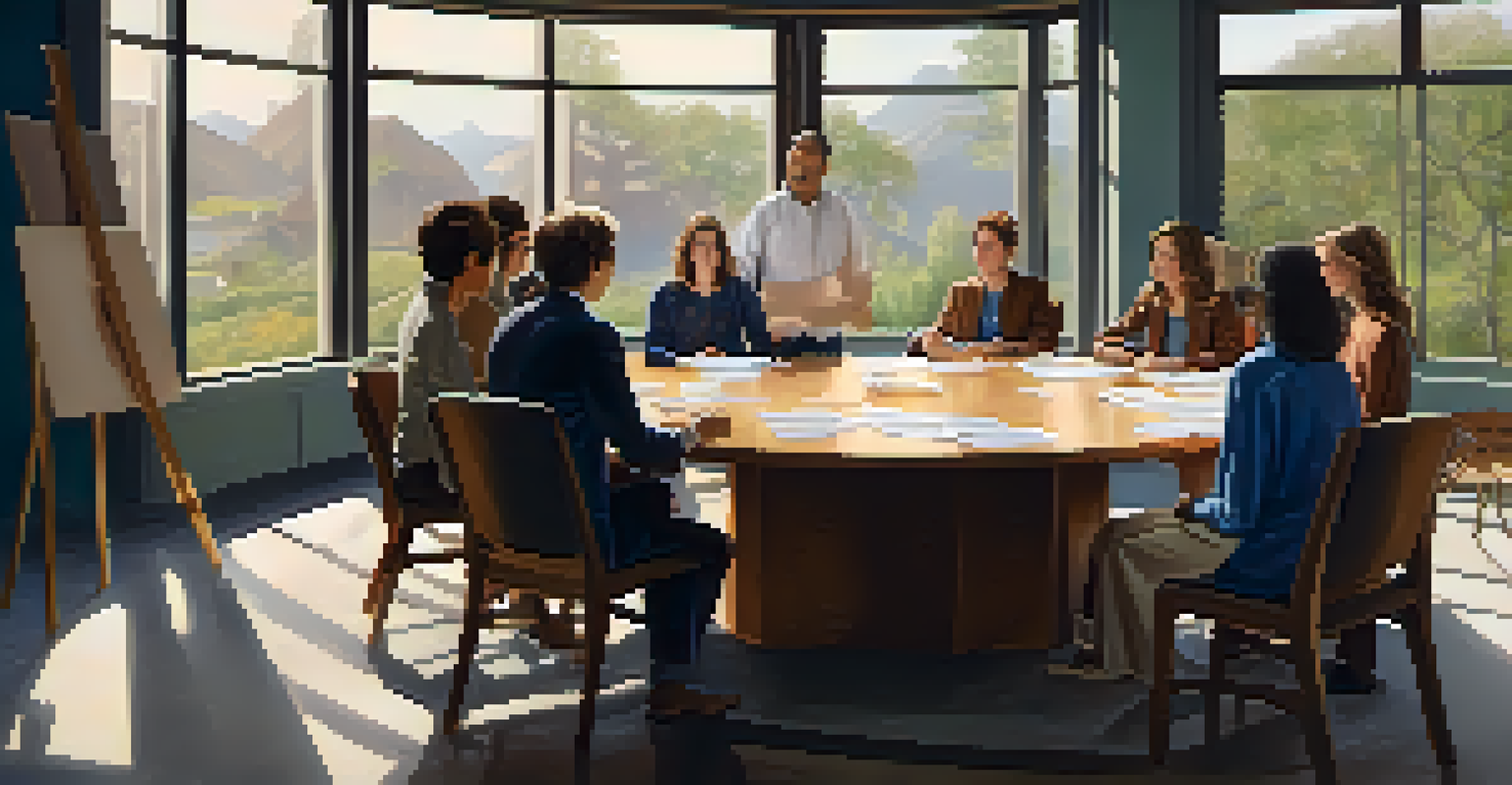 A diverse group of men and women discussing gender representation in media around a table, with natural light streaming in.