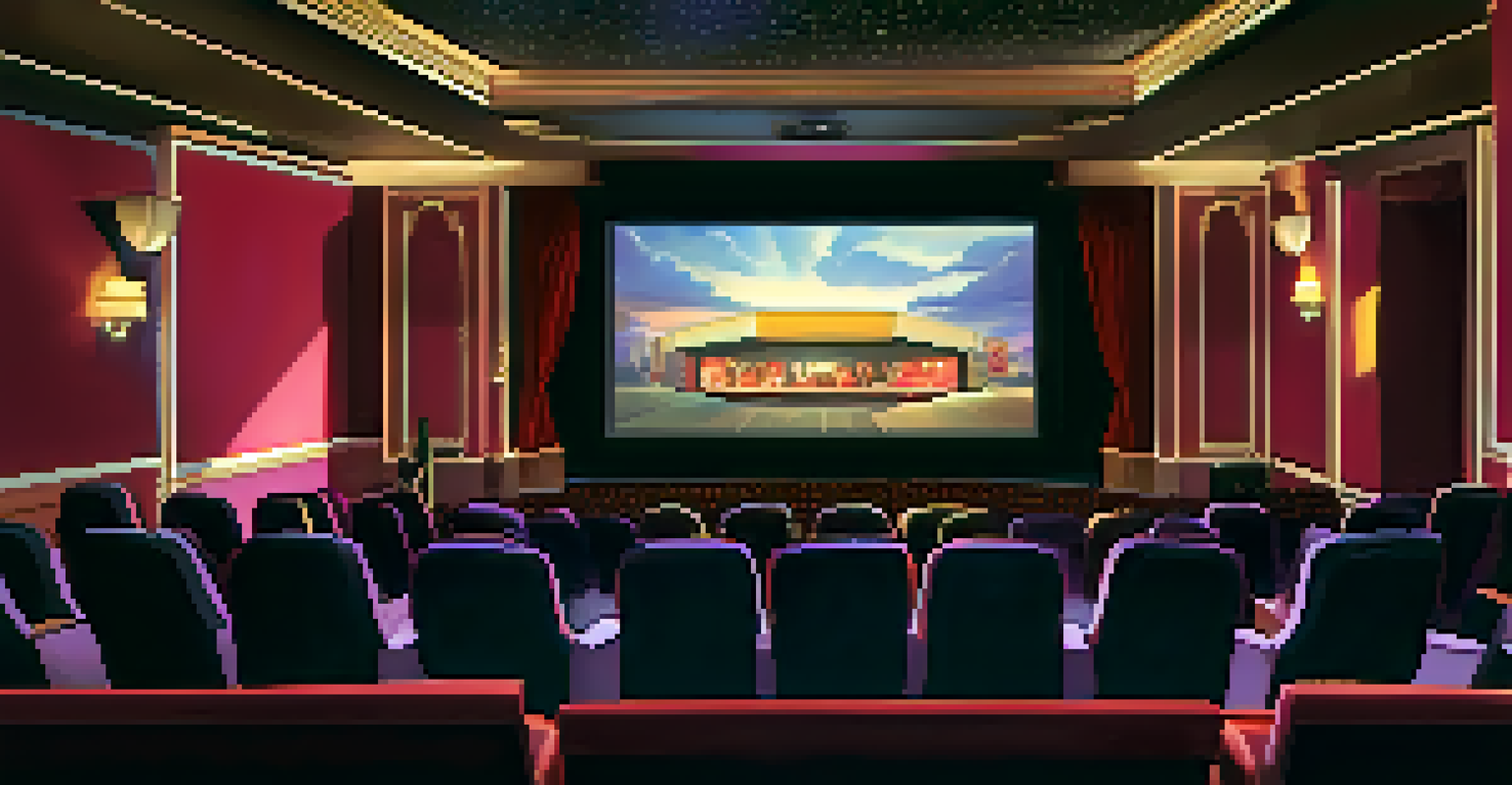 Interior of a modern cinema with luxurious seating, a large screen playing an animated film, and dim lighting creating an immersive atmosphere.
