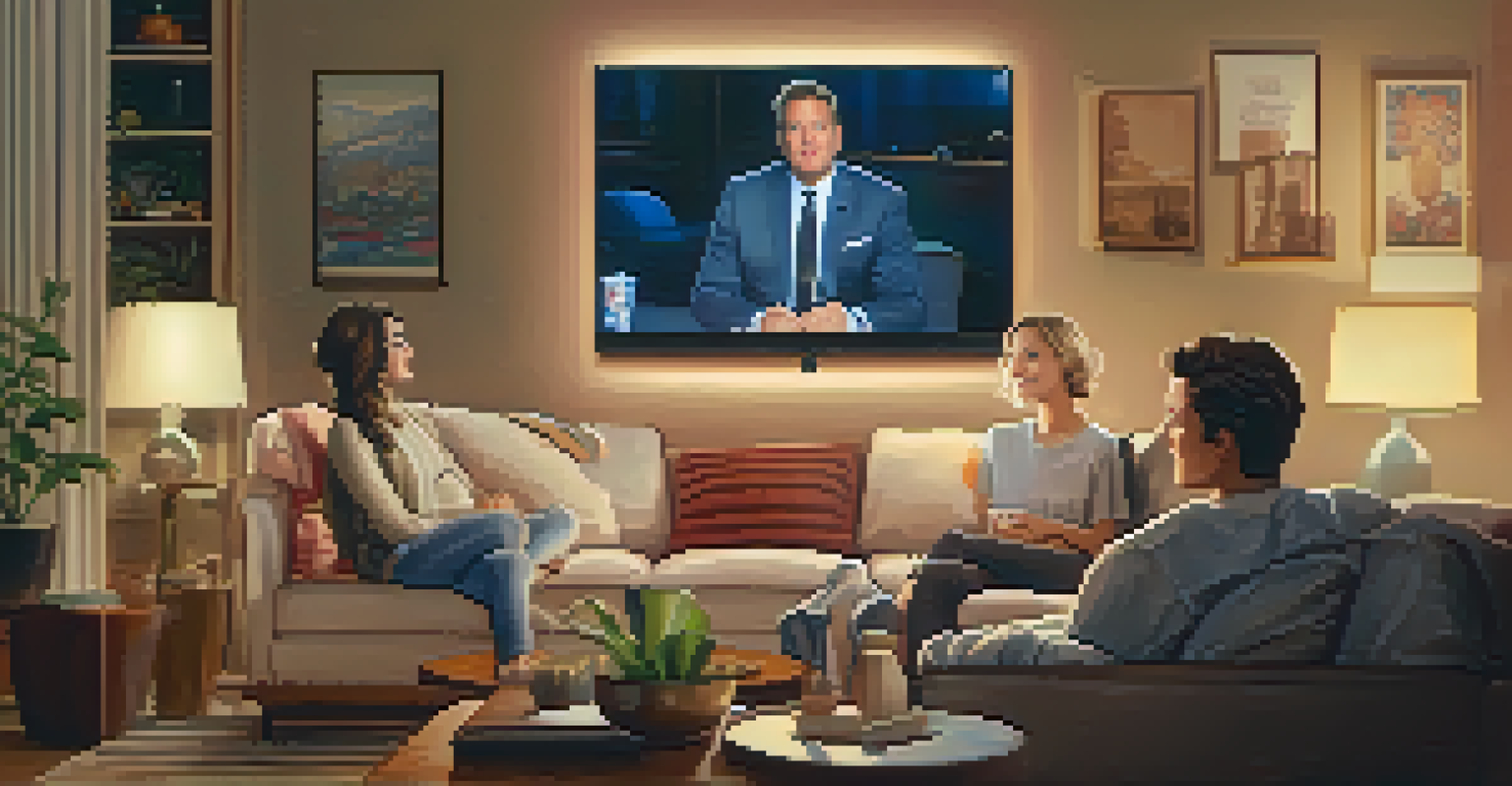 A young woman watching a TV show with a joyful expression, reflecting empowerment and representation.