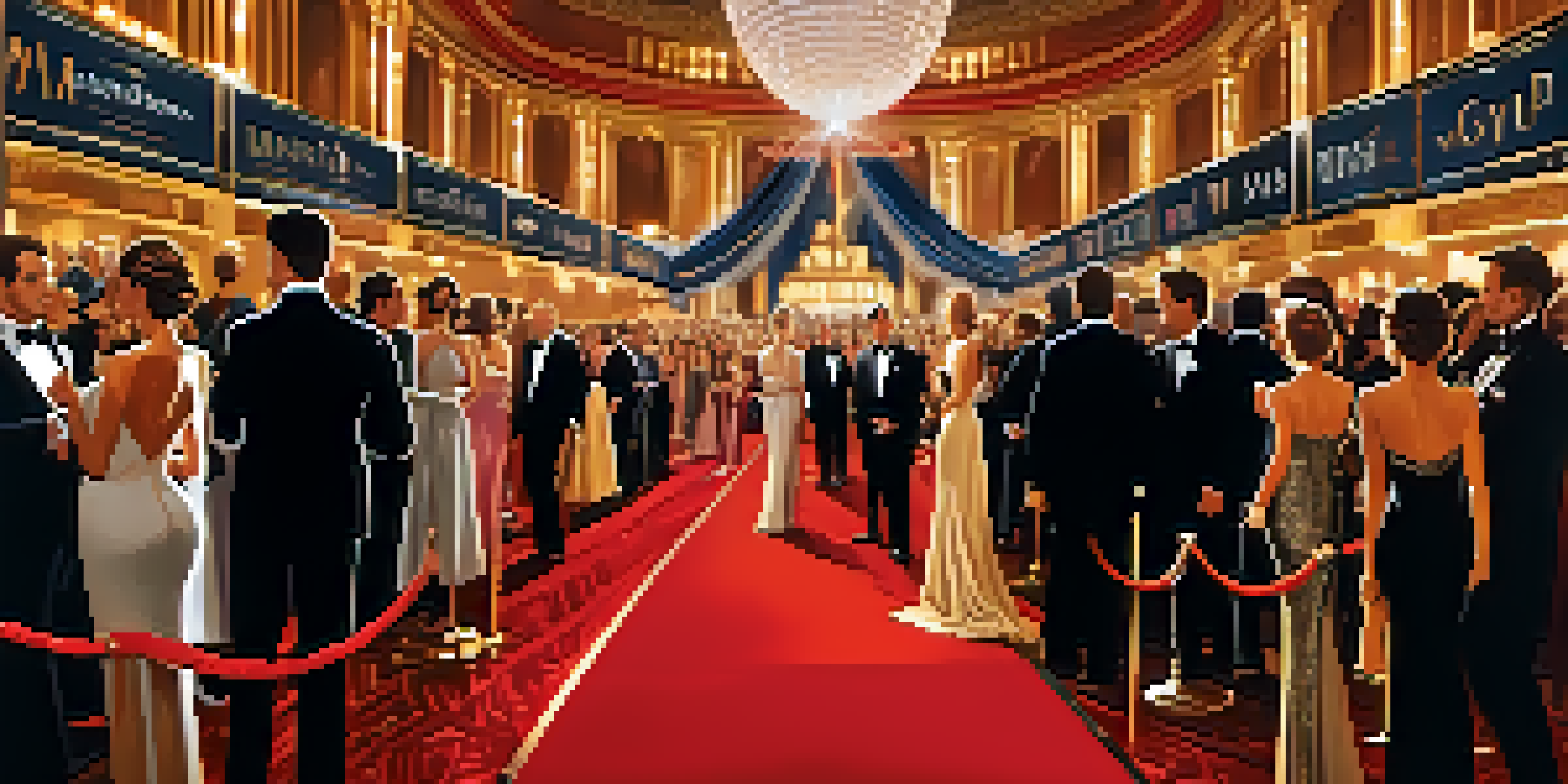 A vibrant red carpet event with celebrities in glamorous outfits and bright lights, creating an atmosphere of celebration and inclusivity.