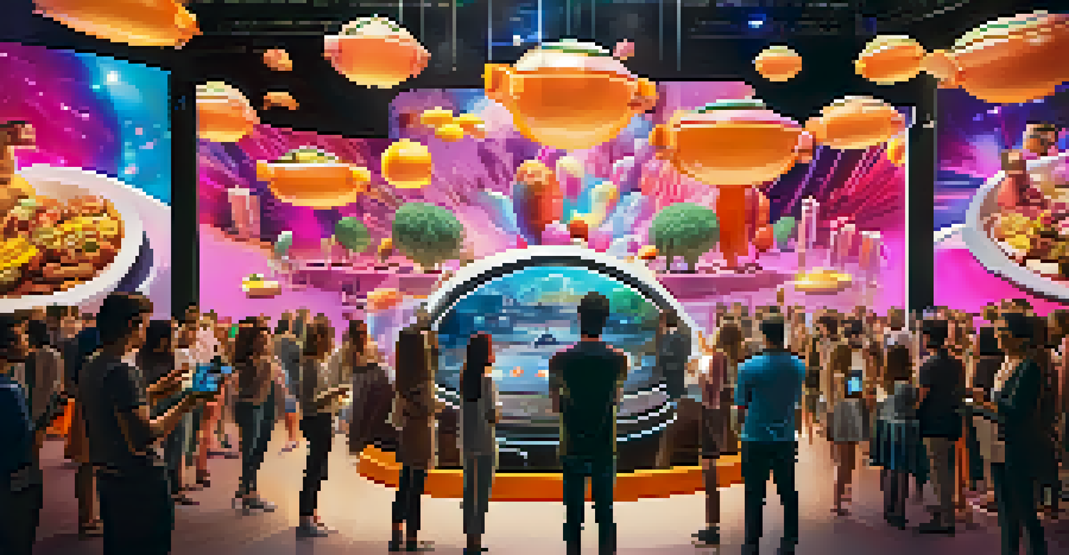 Fans using smartphones to engage with virtual characters from a movie at a film promotion event, showcasing futuristic augmented reality marketing.