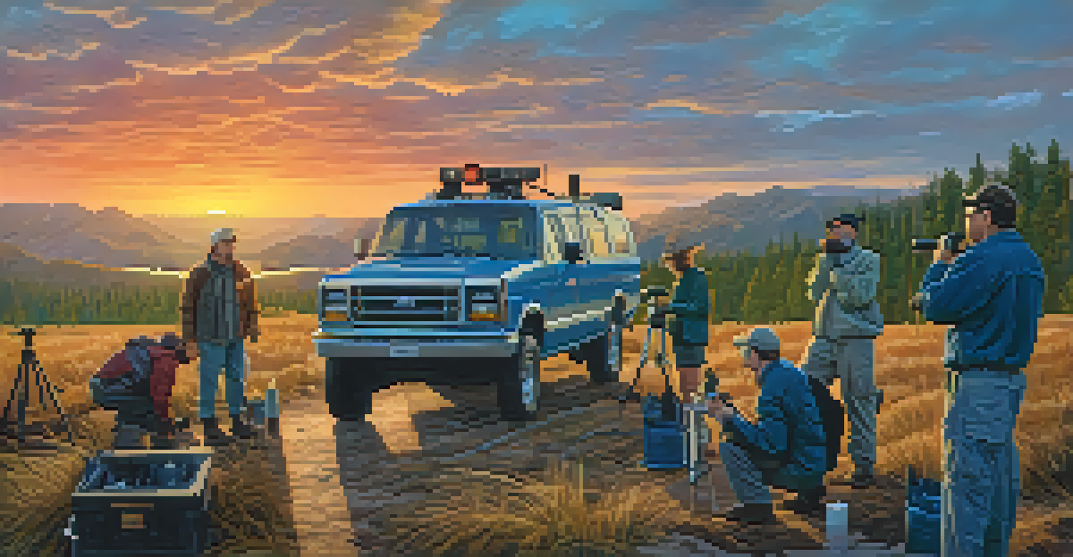 A film producer adapting to weather changes at an outdoor location with a sunset backdrop, directing crew members packing up equipment.