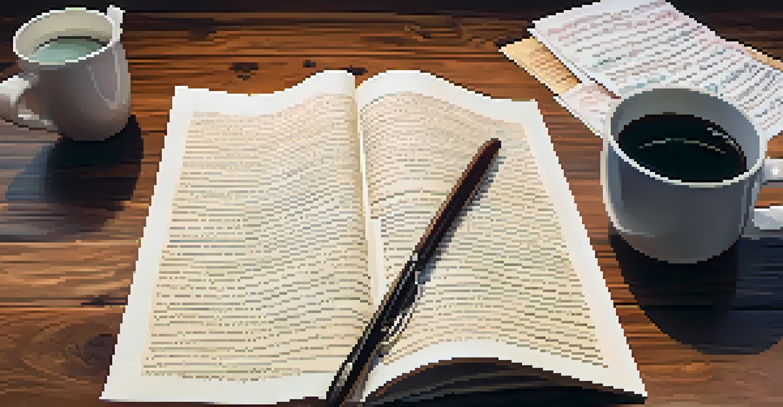A close-up of a film script on a table with coffee cups and mental health pamphlets, highlighting the connection between storytelling and mental health awareness.