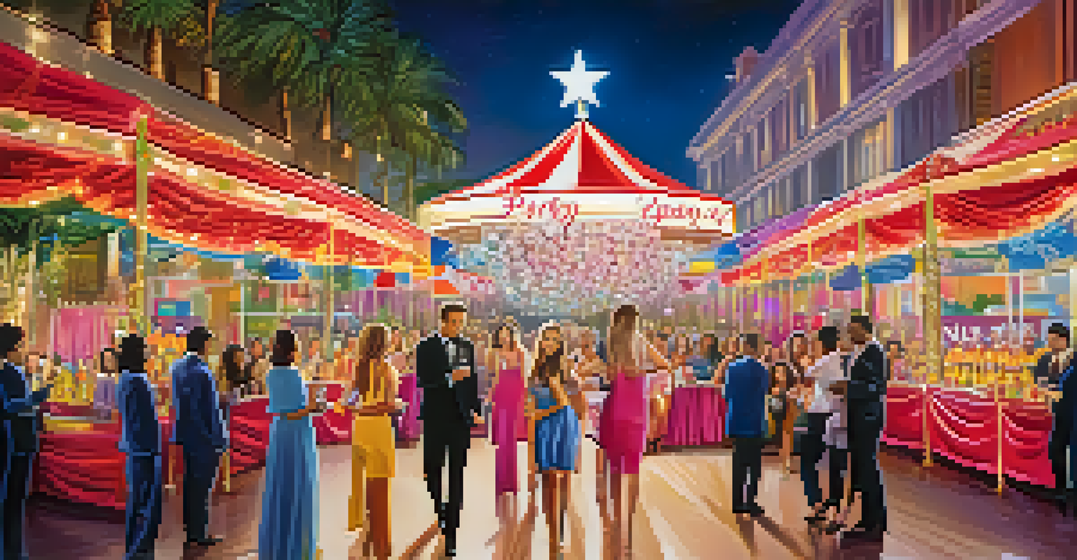 A reality TV star promoting their brand at a glamorous event, surrounded by fans and colorful decorations.