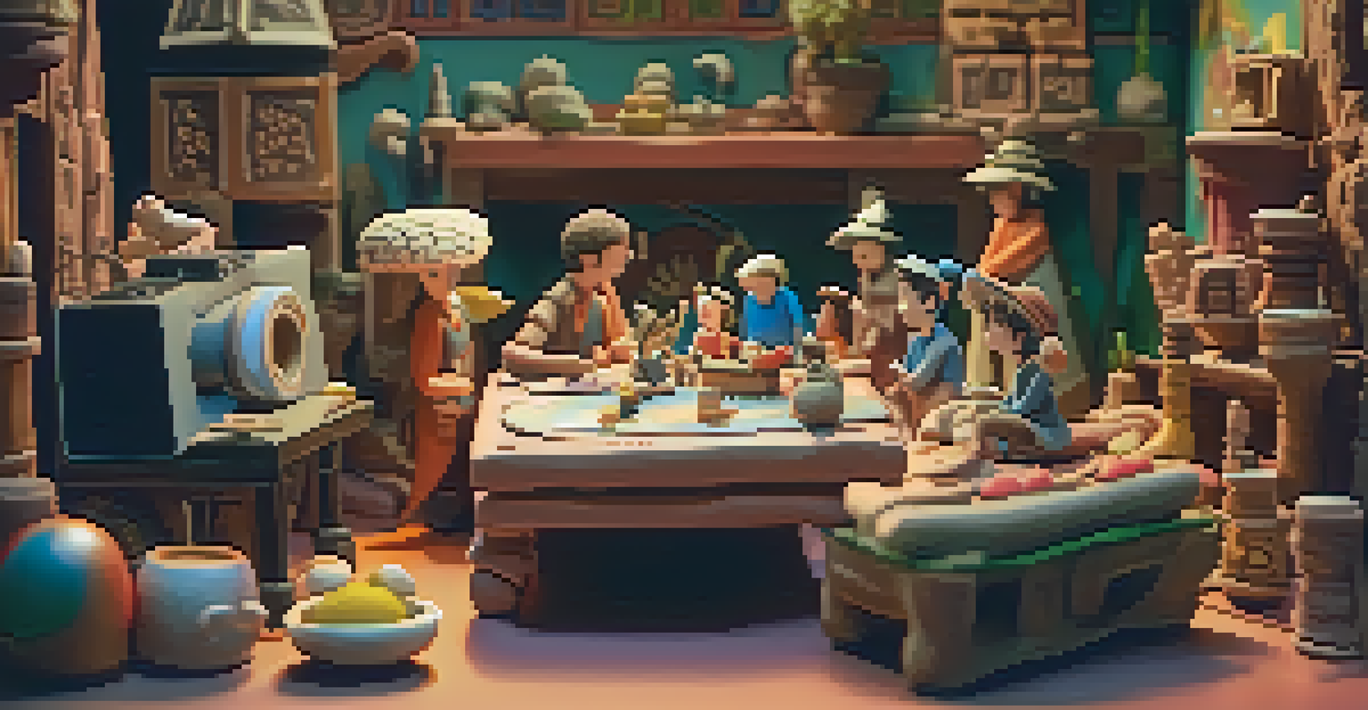 A charming stop-motion animation set with clay characters and a colorful backdrop, ready for filming.