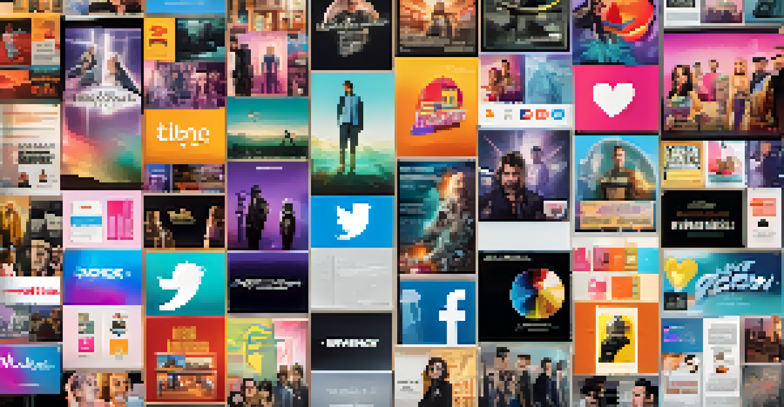 A collage of social media posts featuring teaser images, fan art, and influencer endorsements for a new movie release, set against a colorful gradient background.