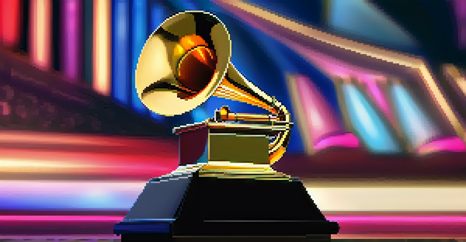 A close-up of a Grammy award trophy on a velvet cloth, symbolizing achievement in the music industry.
