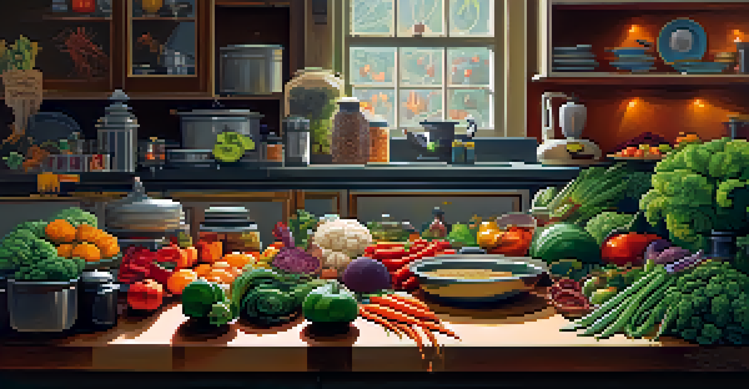 A chef in a kitchen preparing exotic ingredients with dramatic lighting and a horror movie poster.