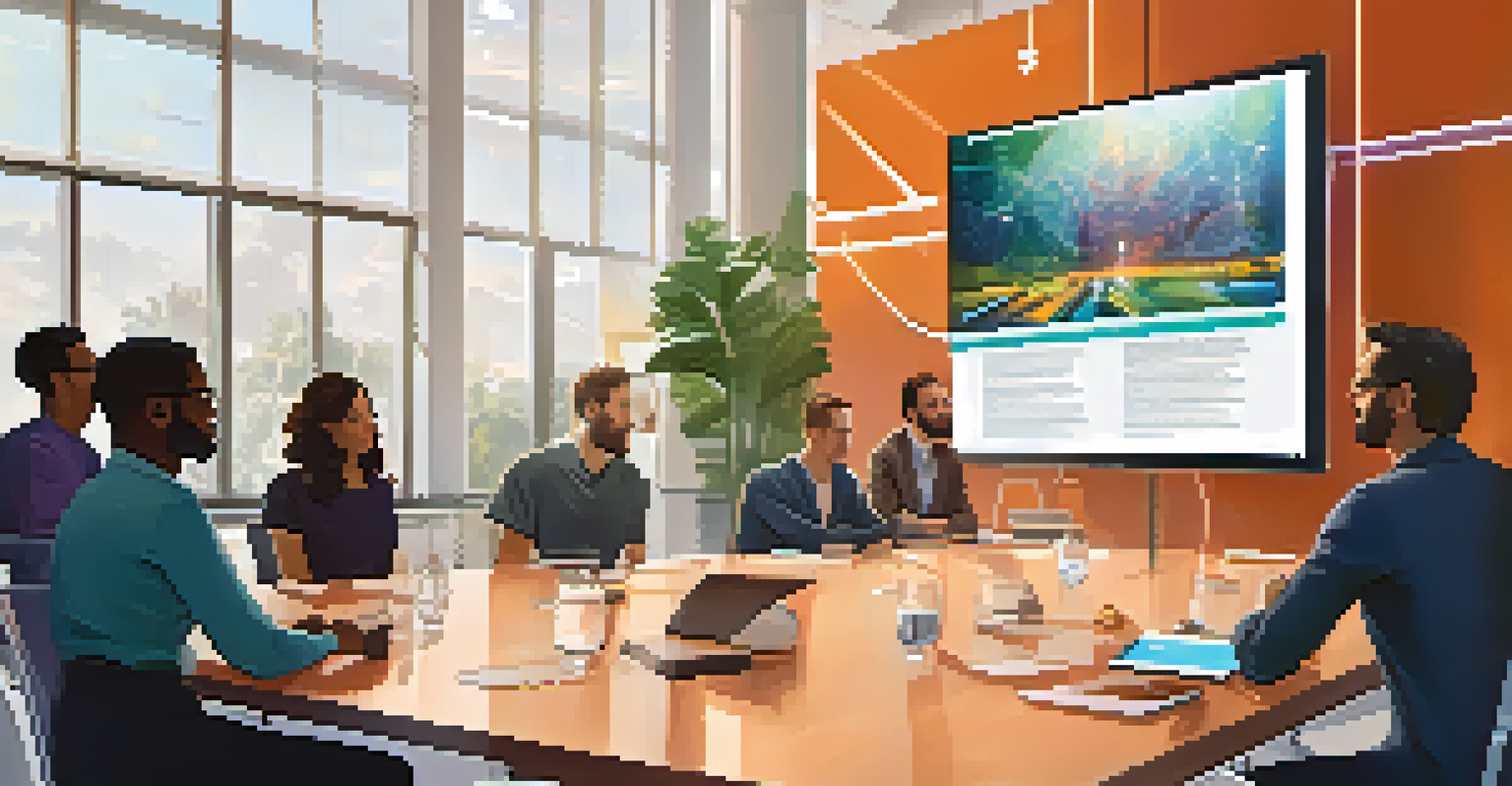 A diverse group of people engaged in discussion at a technology conference, surrounded by modern design and natural light.