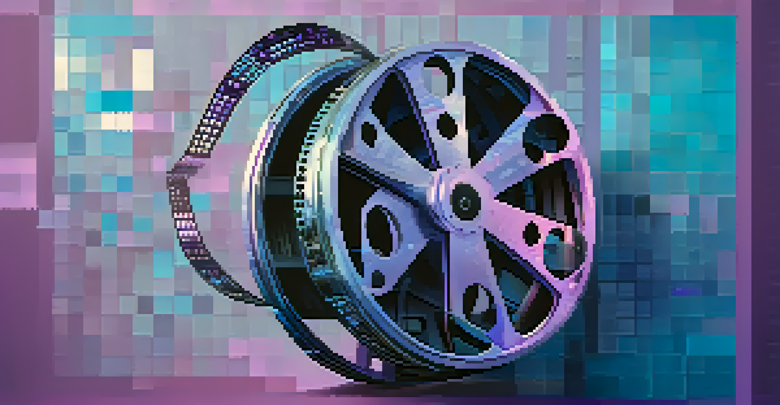 An artistic image of a film reel transforming into digital pixels, representing the evolution of filmmaking.