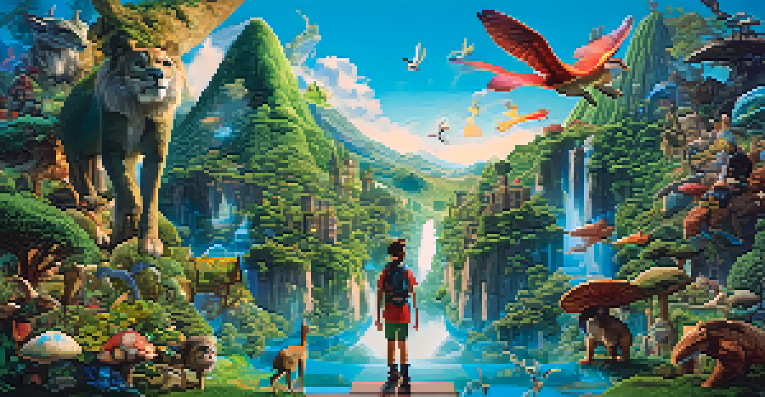A character stepping out of a film frame into a vibrant 3D world filled with landscapes and creatures.