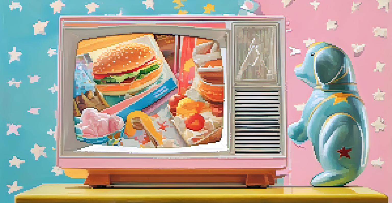 A vintage-style advertisement featuring a beloved childhood star, set against soft pastel colors and nostalgic graphics.
