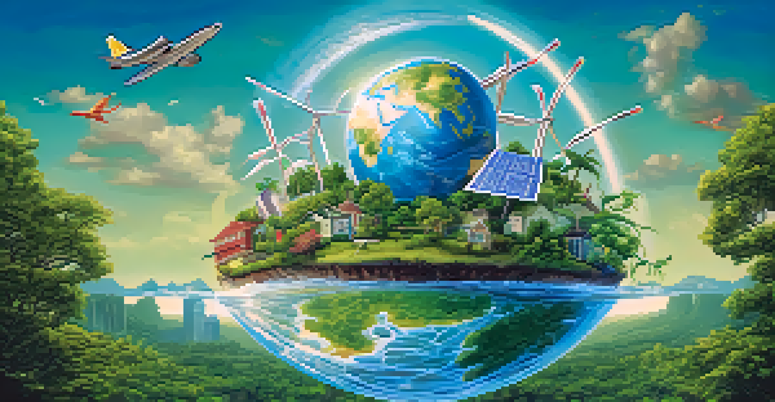 The Earth surrounded by symbols of sustainability, emphasizing the importance of environmental stewardship.