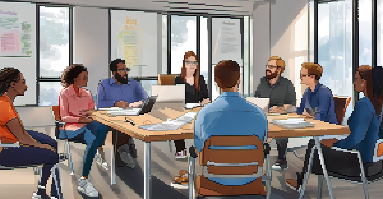 A diverse group of individuals with disabilities engaged in a discussion during a meeting in a bright conference room.