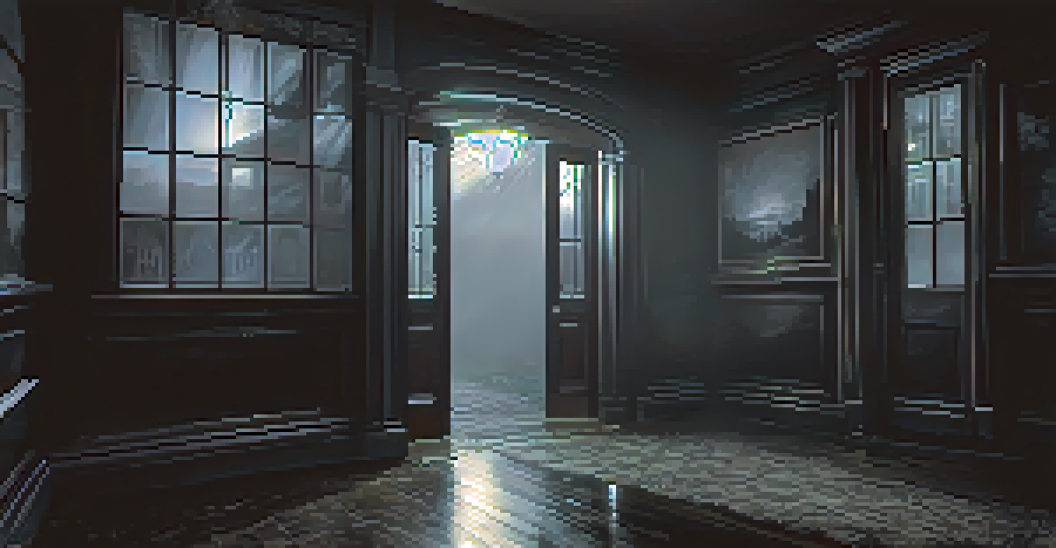 A viewer at the entrance of a haunted house in a virtual reality experience, facing two eerie paths.