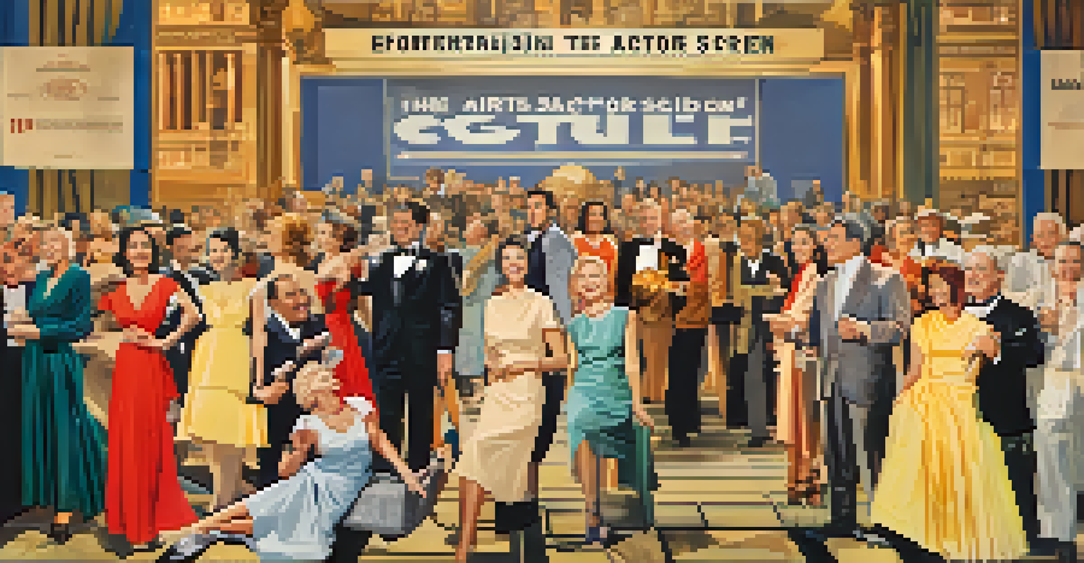 A dynamic collage showcasing the evolution of the Screen Actors Guild, featuring historical images and important milestones.