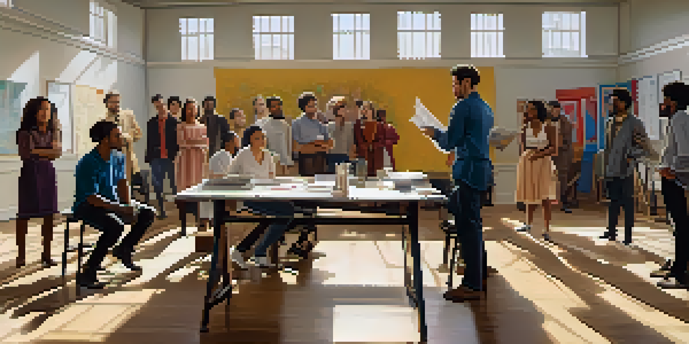 A bright casting audition scene with diverse actors performing and casting directors observing in a spacious studio.