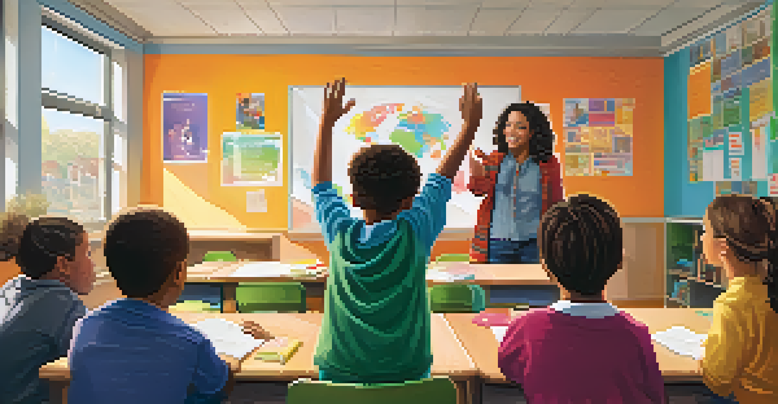 Students in a classroom discussing gender representation in media, with a teacher facilitating the conversation.