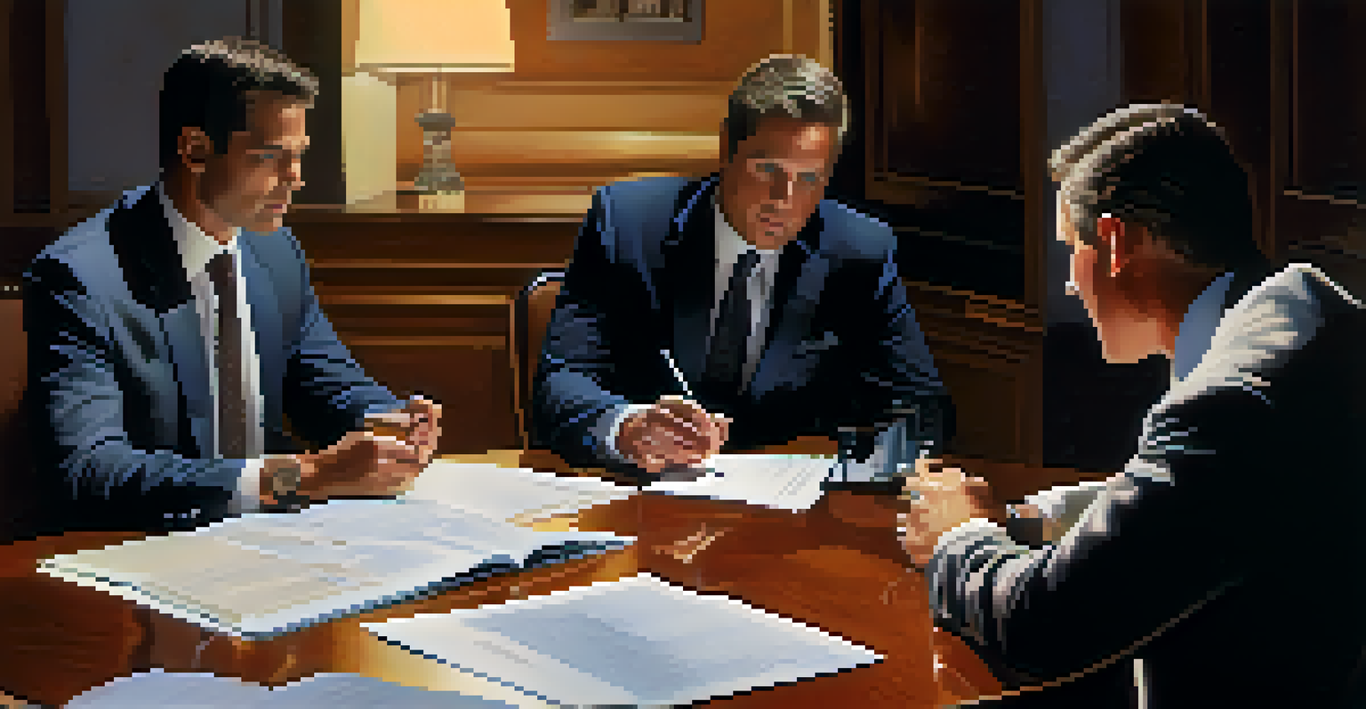 A close-up of a talent agent in deep discussion with a producer over a contract with papers and a laptop on the table.