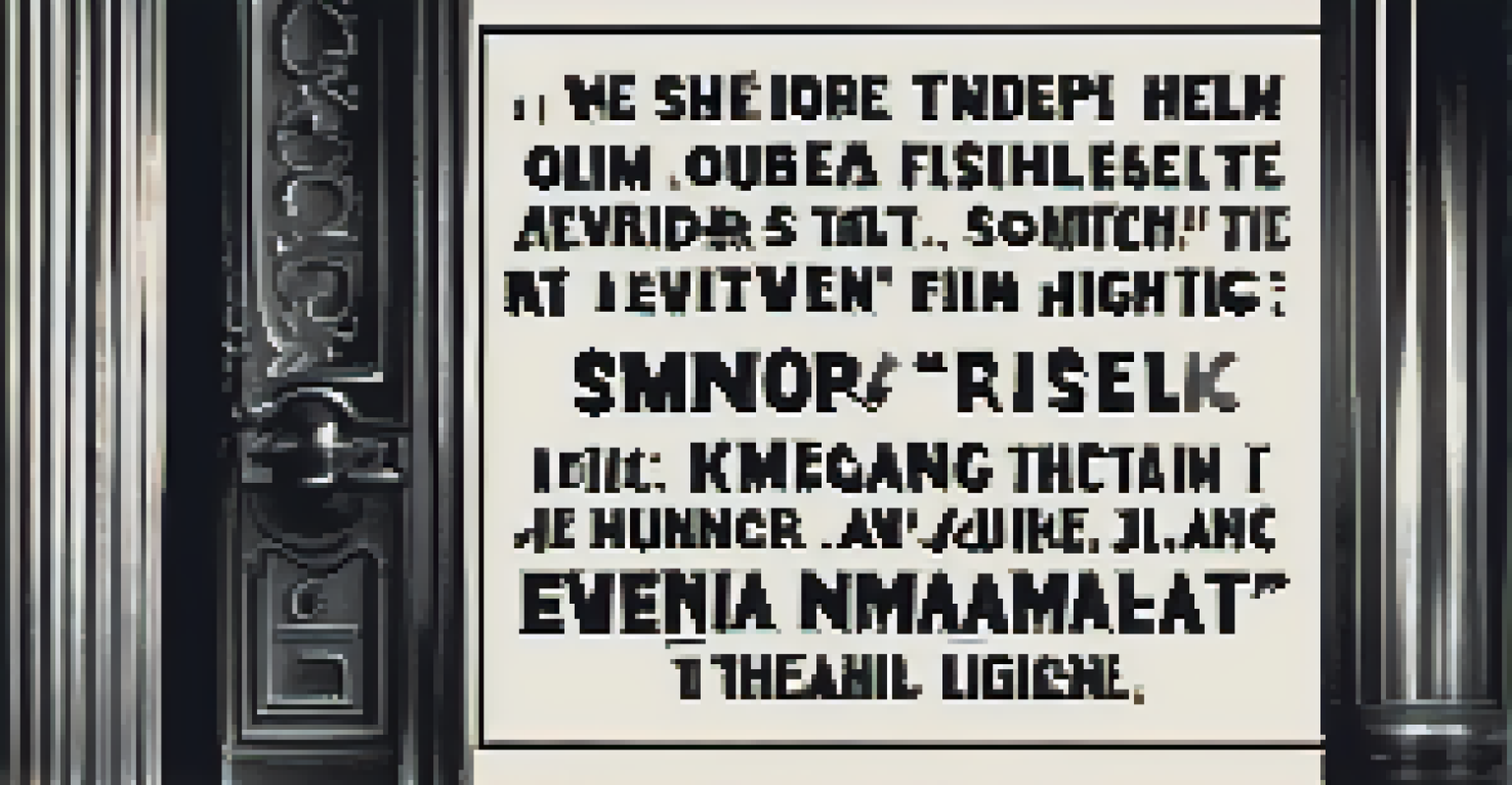 A close-up of a decorative intertitle card from a silent film trailer, with blurred dramatic imagery in the background.
