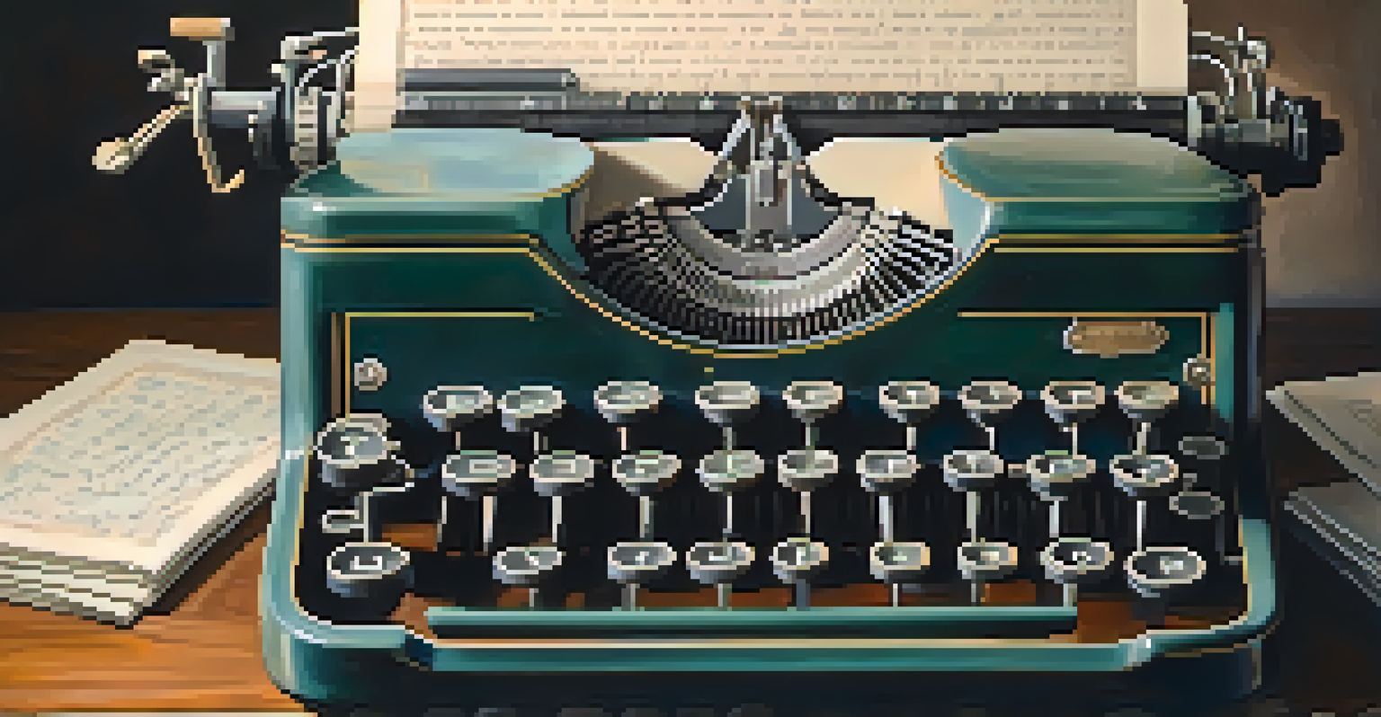 A close-up of a vintage typewriter with a sheet of paper, showcasing its keys and warm lighting, creating a nostalgic atmosphere.