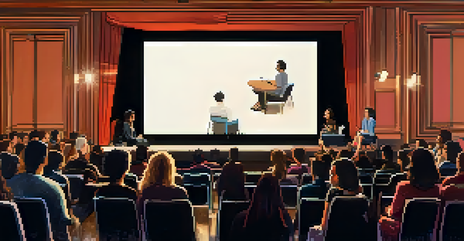 A filmmaker speaking on stage during a Q&A session at a film festival, with an engaged audience.