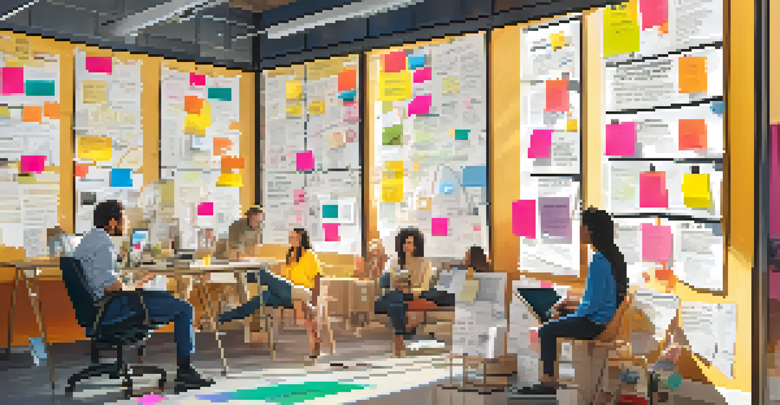 A creative workspace with a marketing strategy board covered in notes and sketches for a film.