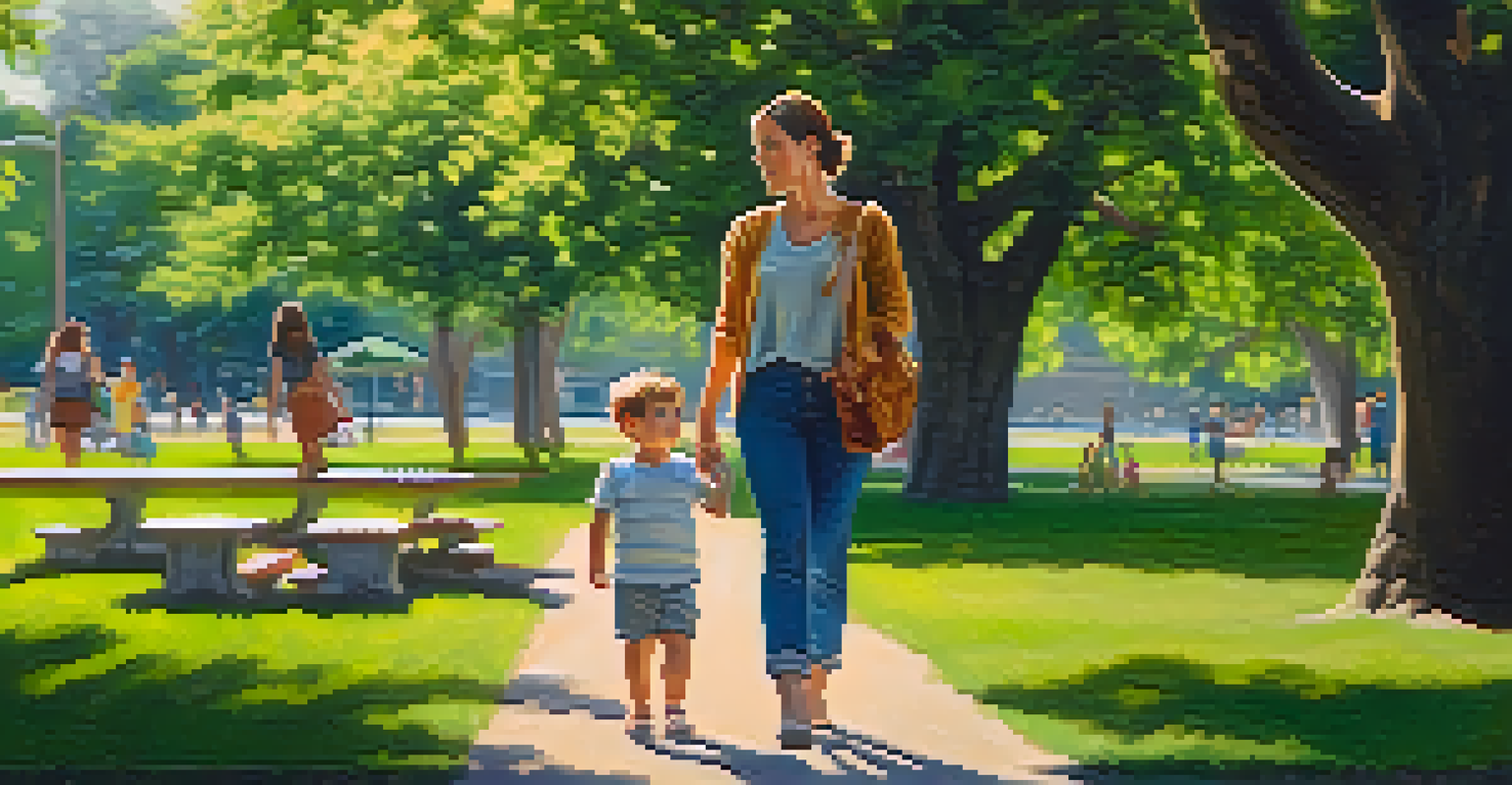 A single mother standing confidently in a park with her child, showcasing strength and resilience.