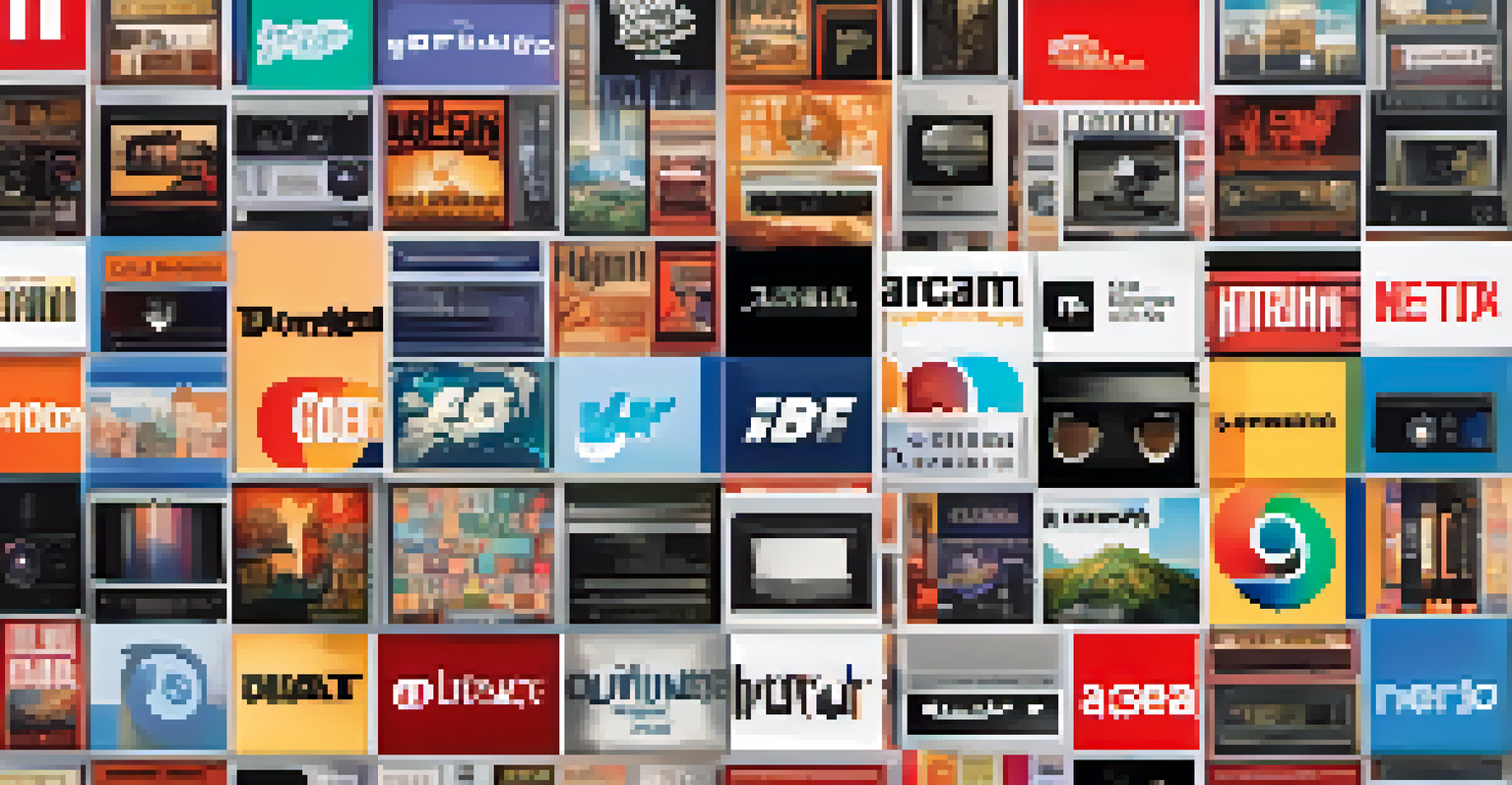 A collage of streaming platforms' logos with film reels and digital screens in the background, representing film distribution evolution.