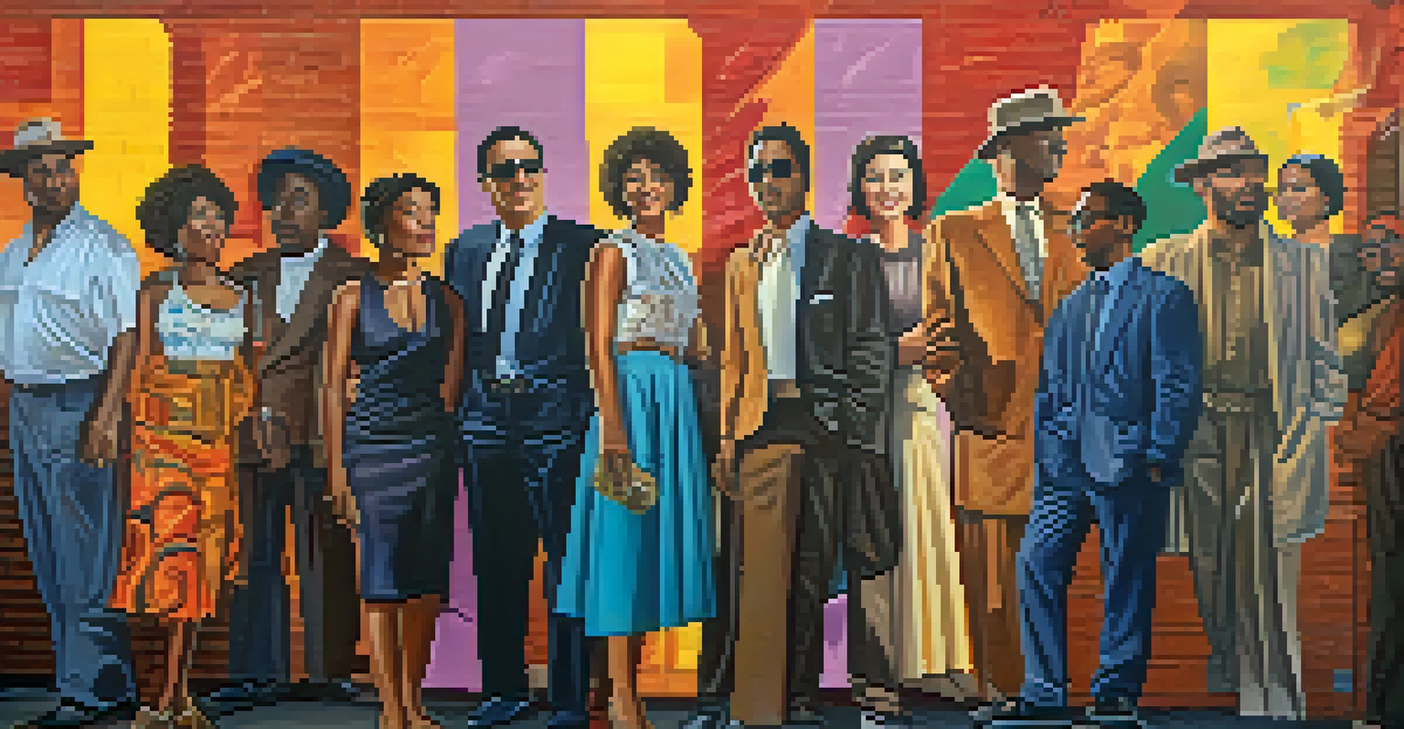 A colorful mural showcasing iconic figures from diverse backgrounds in the film industry.