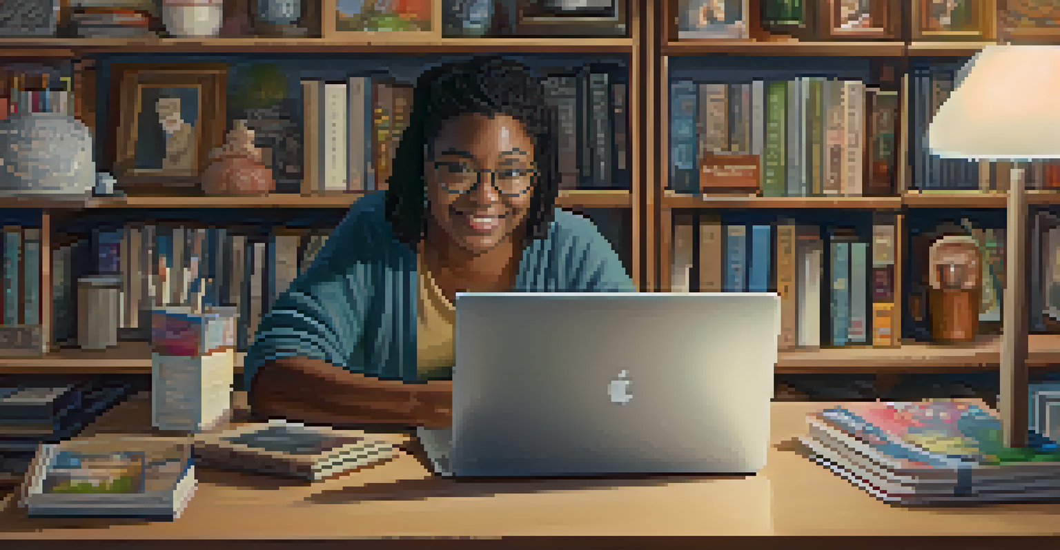 A person with a disability sharing their story through a laptop camera in a cozy setting, emphasizing the power of personal narratives.