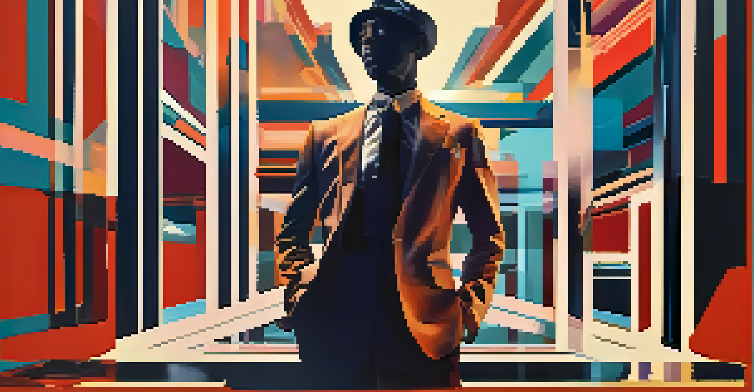 A dramatic poster for a limited series featuring a character in a striking pose, set against an abstract colorful background.