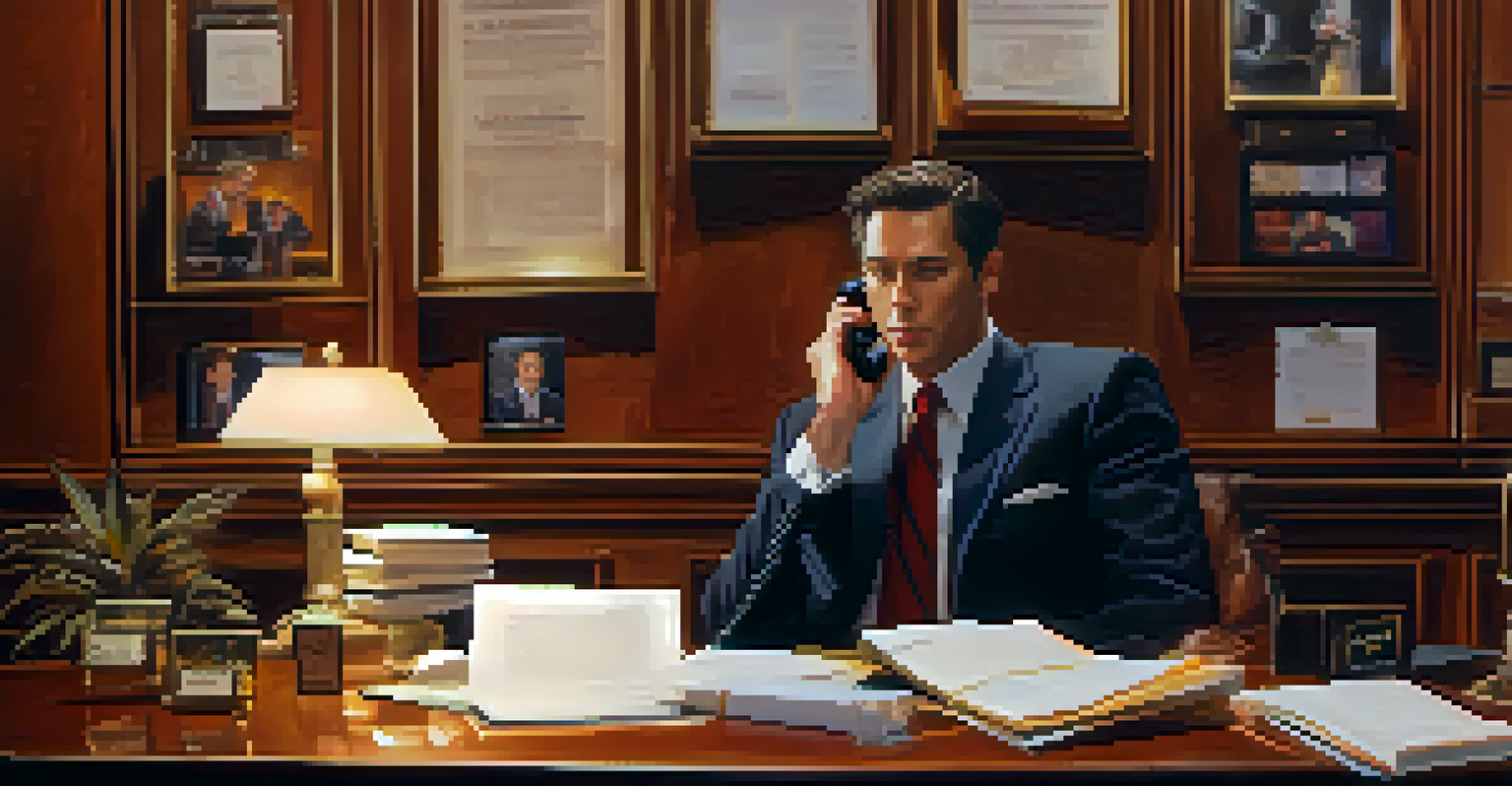 A talent agent negotiating a contract on the phone, with a notepad and awards in the background.