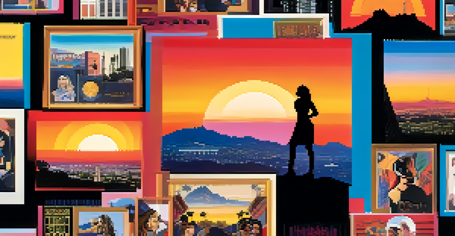 A silhouette of a strong woman filled with images representing diverse women, set against Hollywood landmarks.