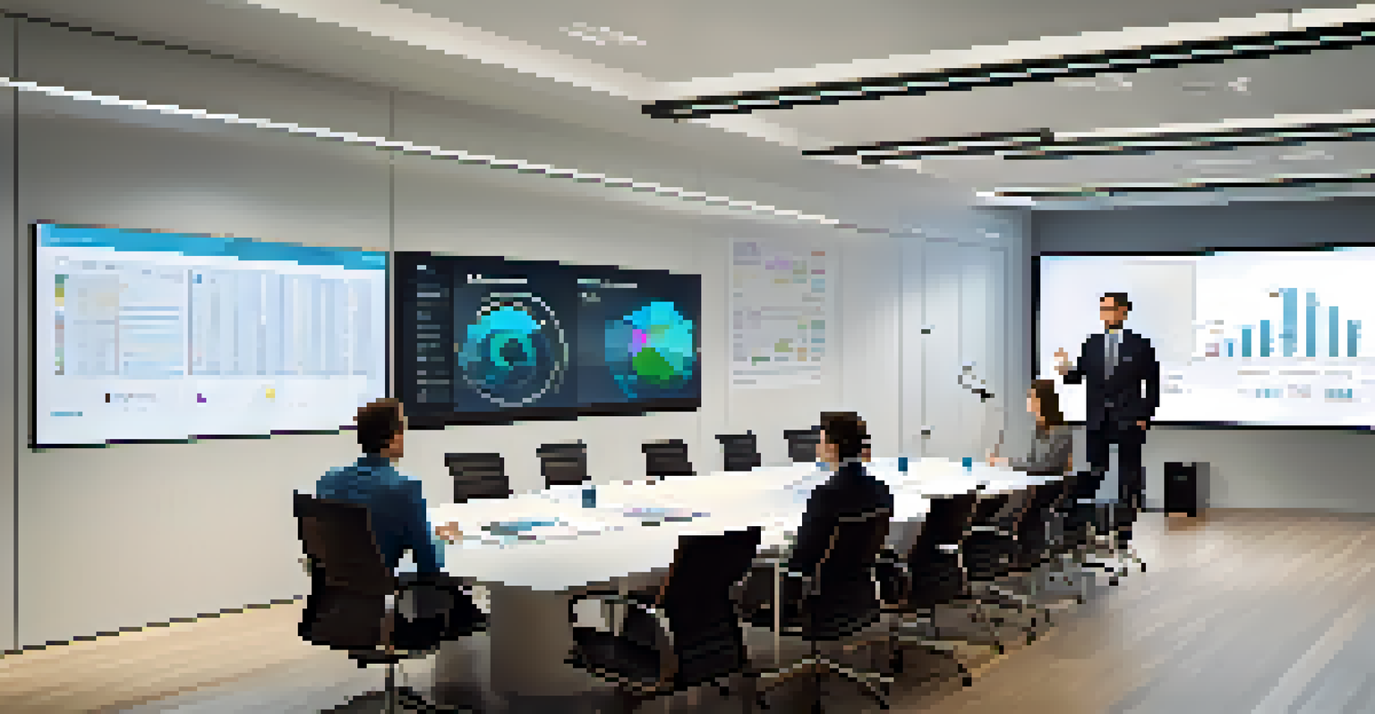 A modern office displaying budget forecasts for a film production, with a producer discussing with team members.