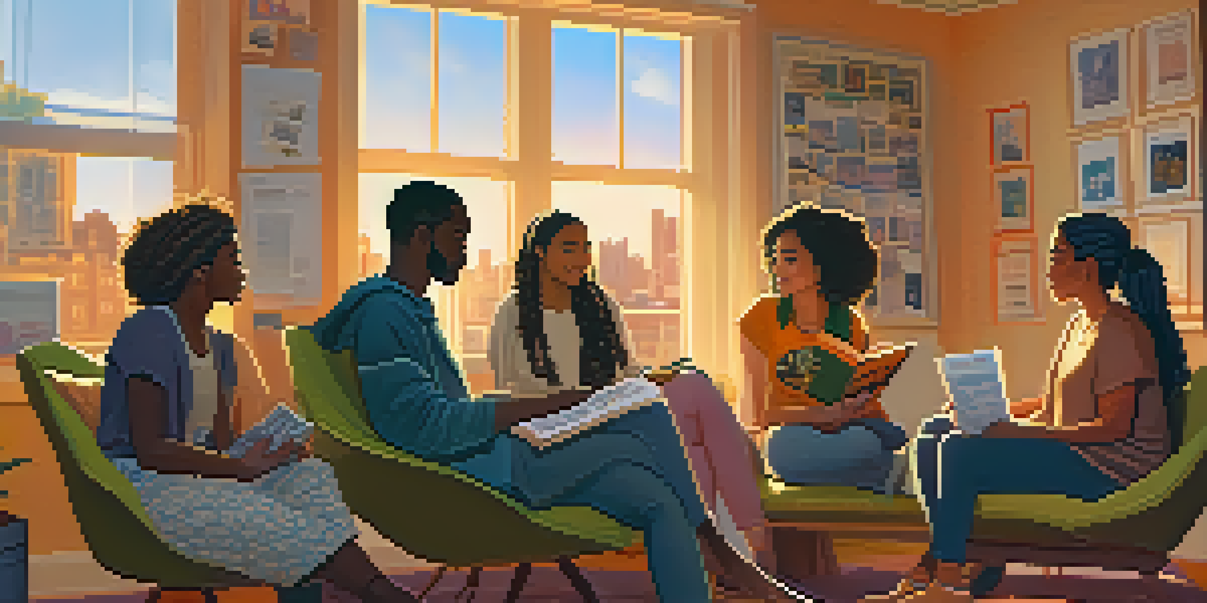 A group of diverse female filmmakers engaged in discussion on a film set, illuminated by warm sunlight.