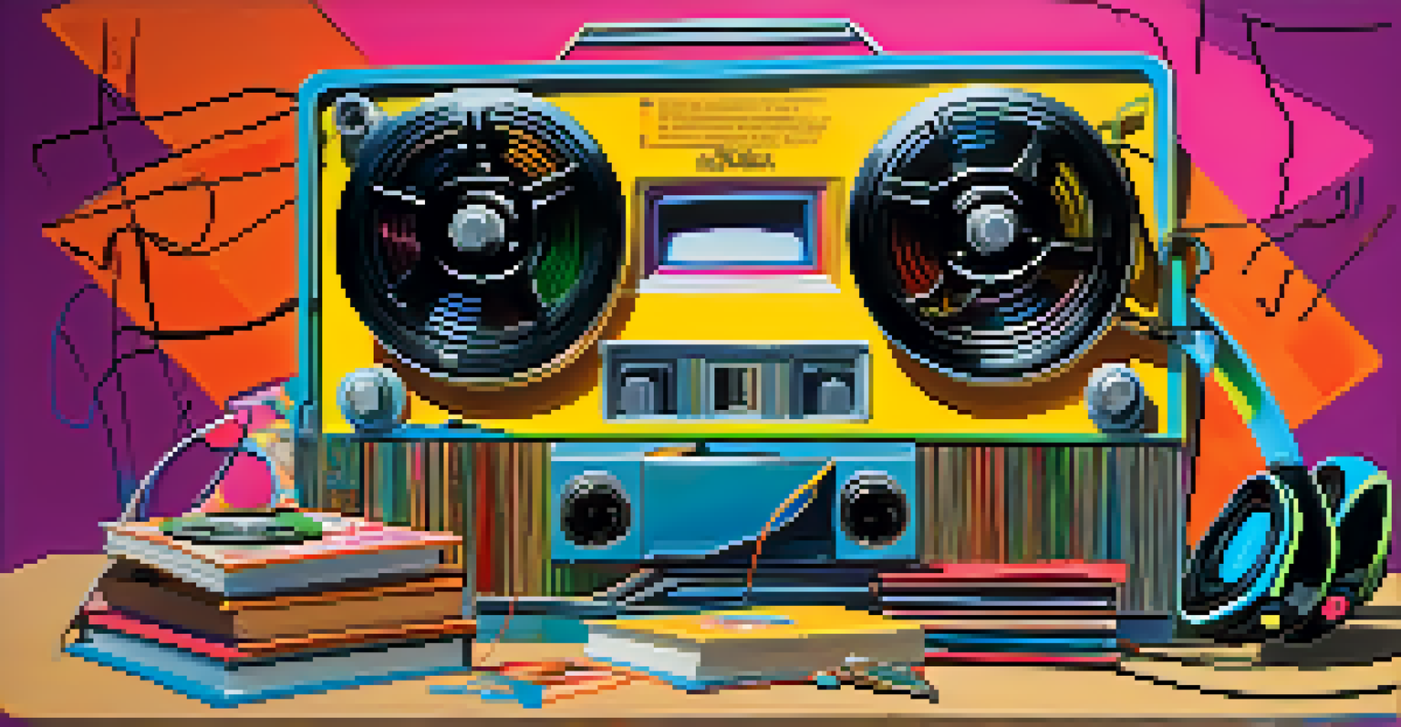 An artistic film reel surrounded by symbols of youth culture, with colorful graffiti art in the background.
