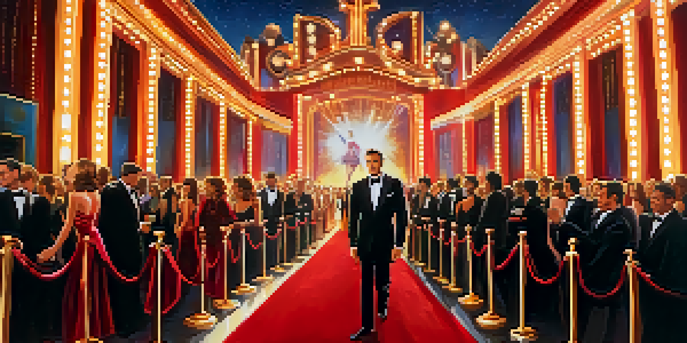 A celebrity in an elegant outfit on the red carpet at a film premiere, with flashing cameras and excited fans in the background.