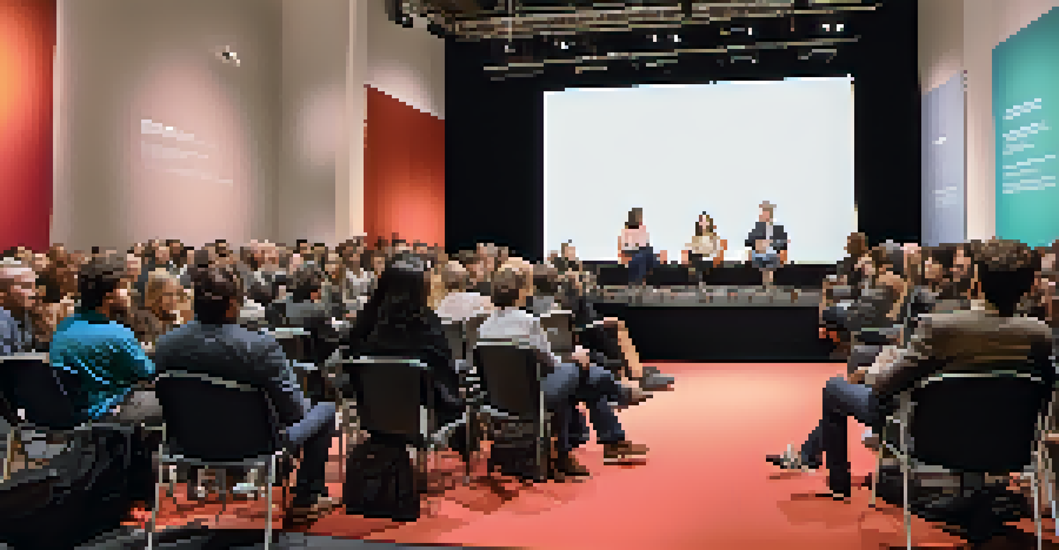 A panel discussion at the Toronto International Film Festival with filmmakers on stage and an engaged audience taking notes.