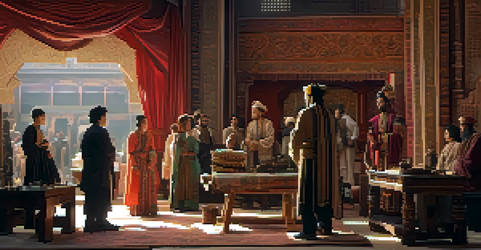 A film set showcasing multicultural elements with a director and crew, highlighting diverse costumes and architectural styles.