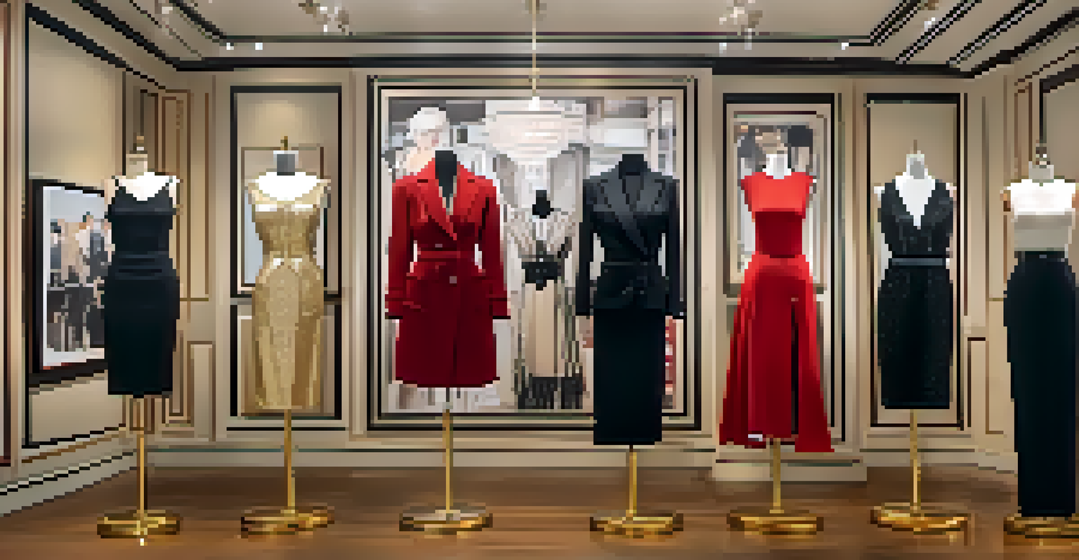 A boutique showcasing elegant fashion inspired by Hollywood films, with mannequins dressed in iconic outfits.