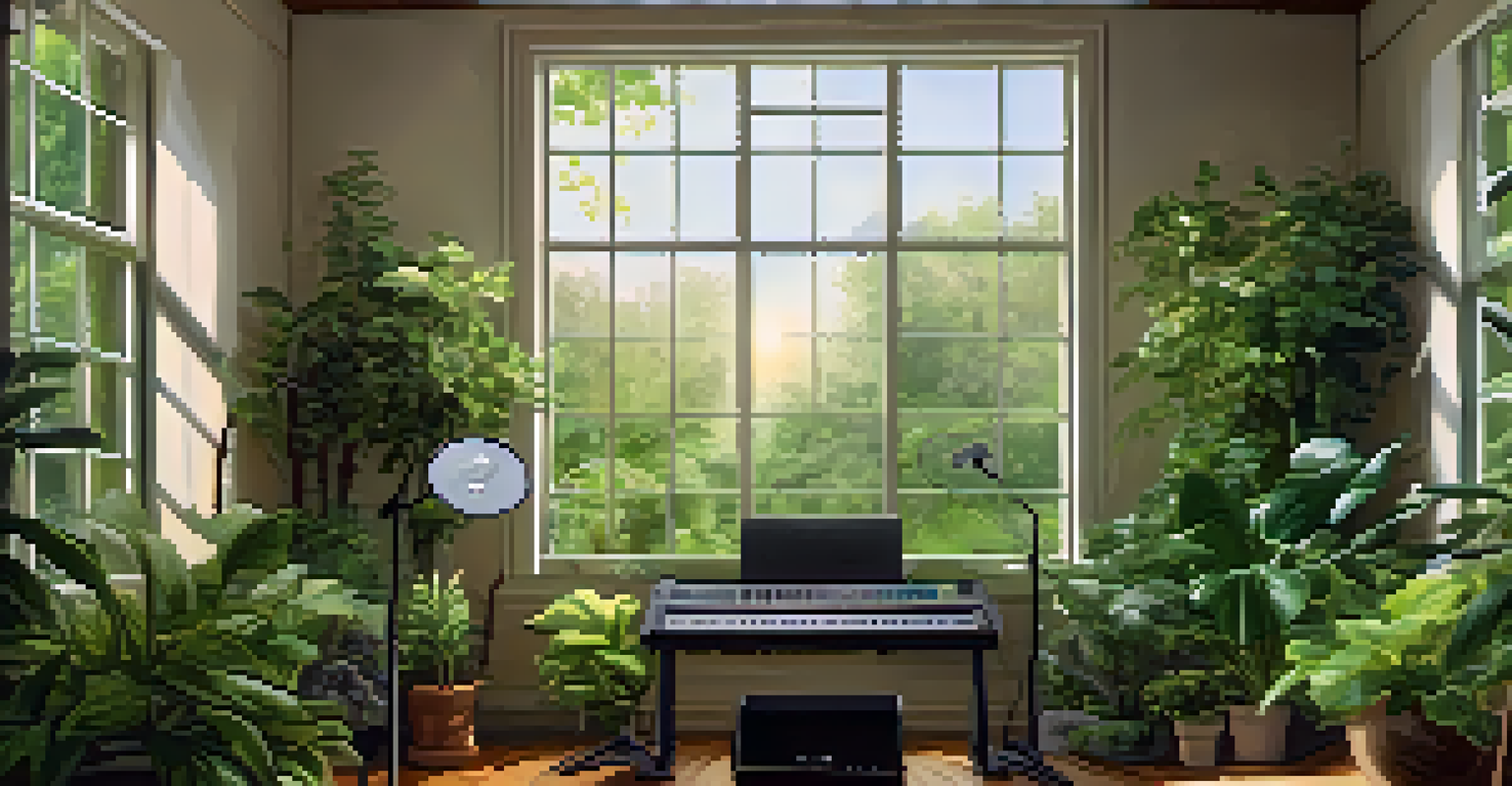 A microphone set in a peaceful green environment with soft light, highlighting the importance of sound quality.