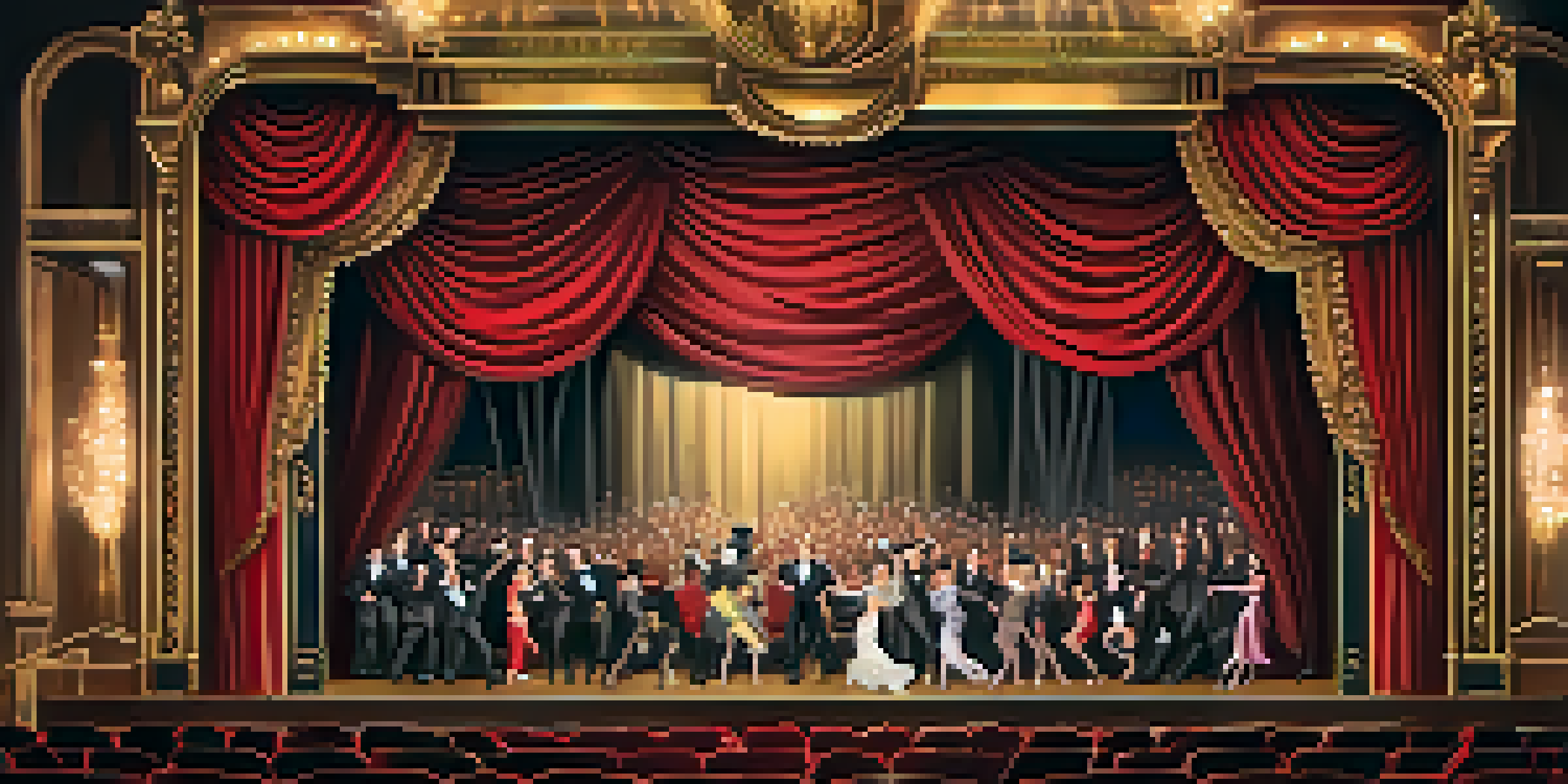 A vintage 1920s theater scene with a marquee sign for 'Comedy Night', ornate decorations, patrons in flapper dresses and suits, and a spotlight on a vaudeville performer.