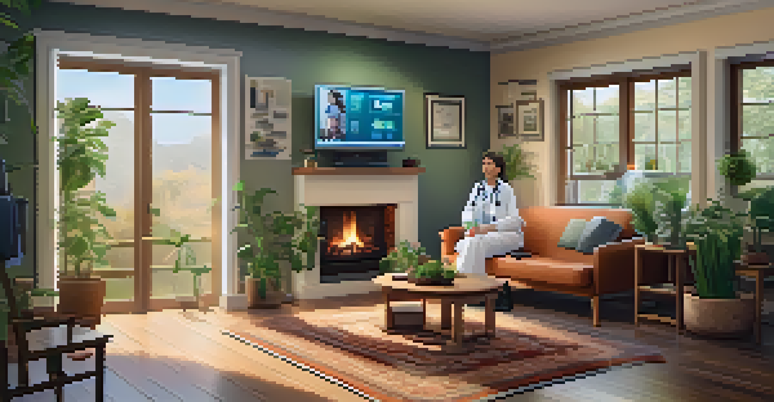 A patient having a virtual consultation with a doctor in a cozy home environment.