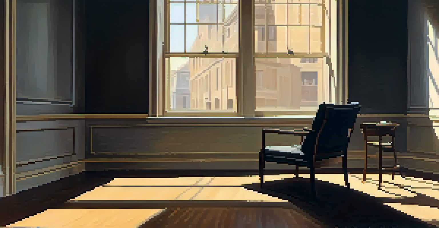 A dimly lit room with shadows and a single illuminated chair, evoking feelings of isolation.