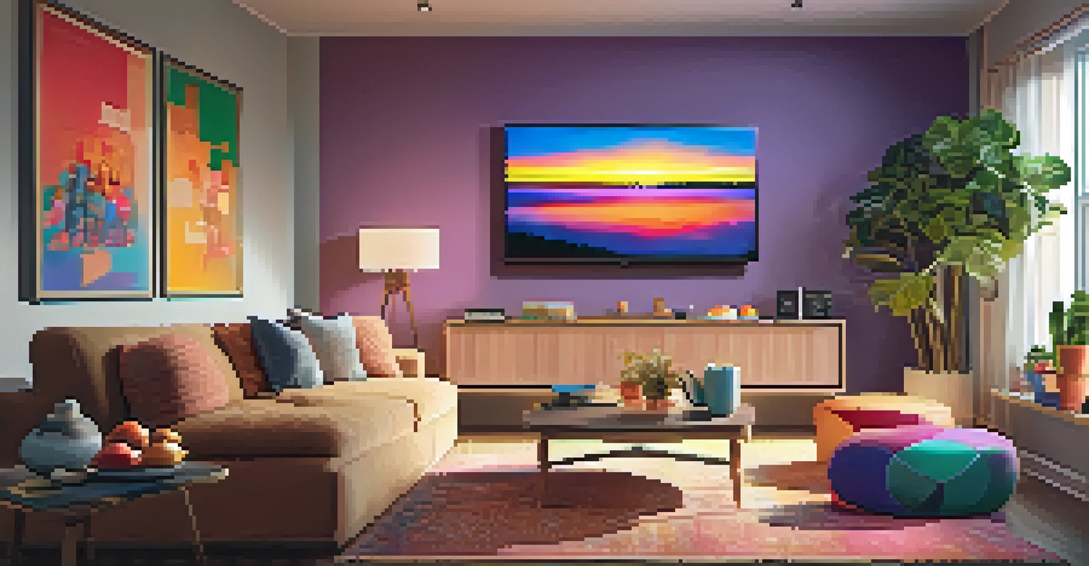 A family in a cozy living room watching a diverse television show on a modern TV.