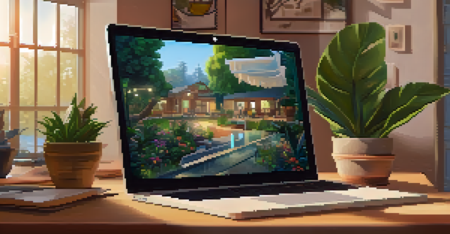 A cozy home setup for a virtual film festival, featuring a laptop streaming a film with a warm and inviting atmosphere.