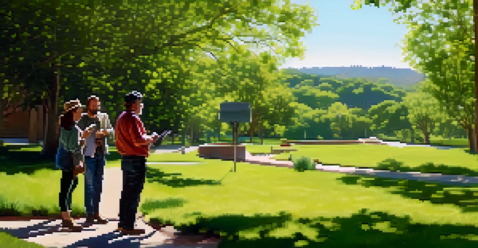A film director and cinematographer collaborating outdoors, discussing shot compositions in a lush green park.