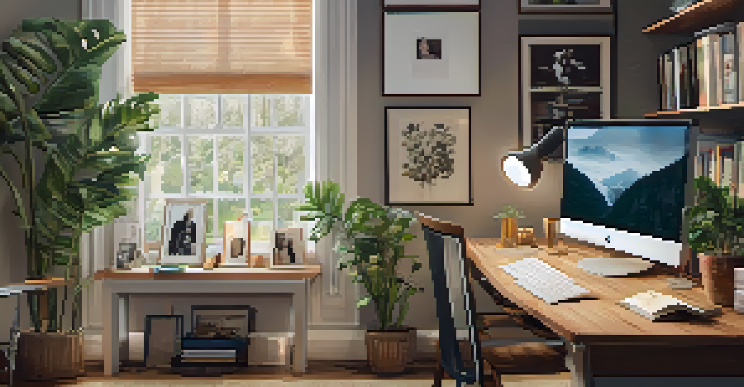 A celebrity in casual clothing filming a video in a cozy home office filled with personal memorabilia.
