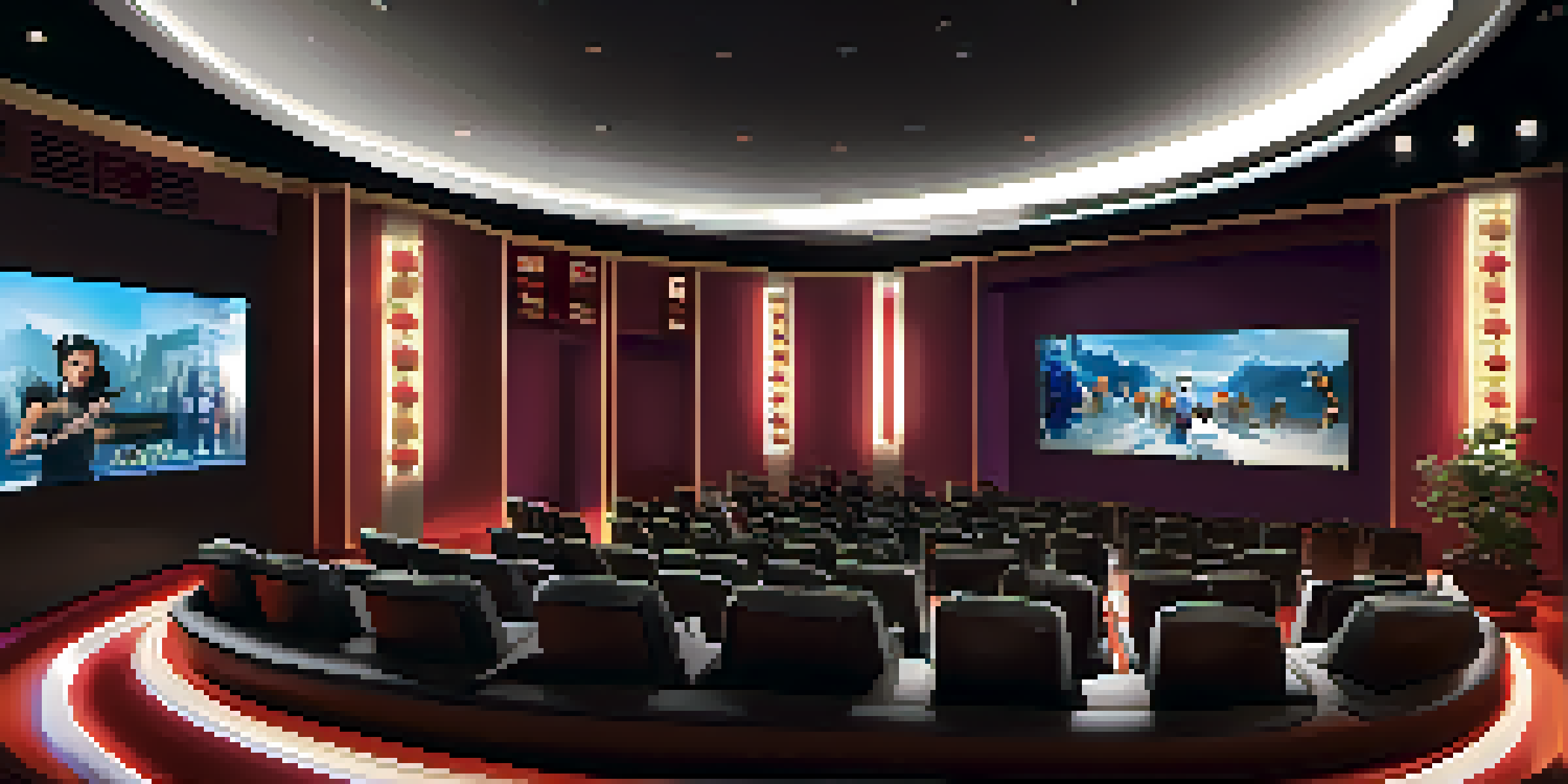 An interior view of a modern smart movie theater with plush seating and adjustable lighting.